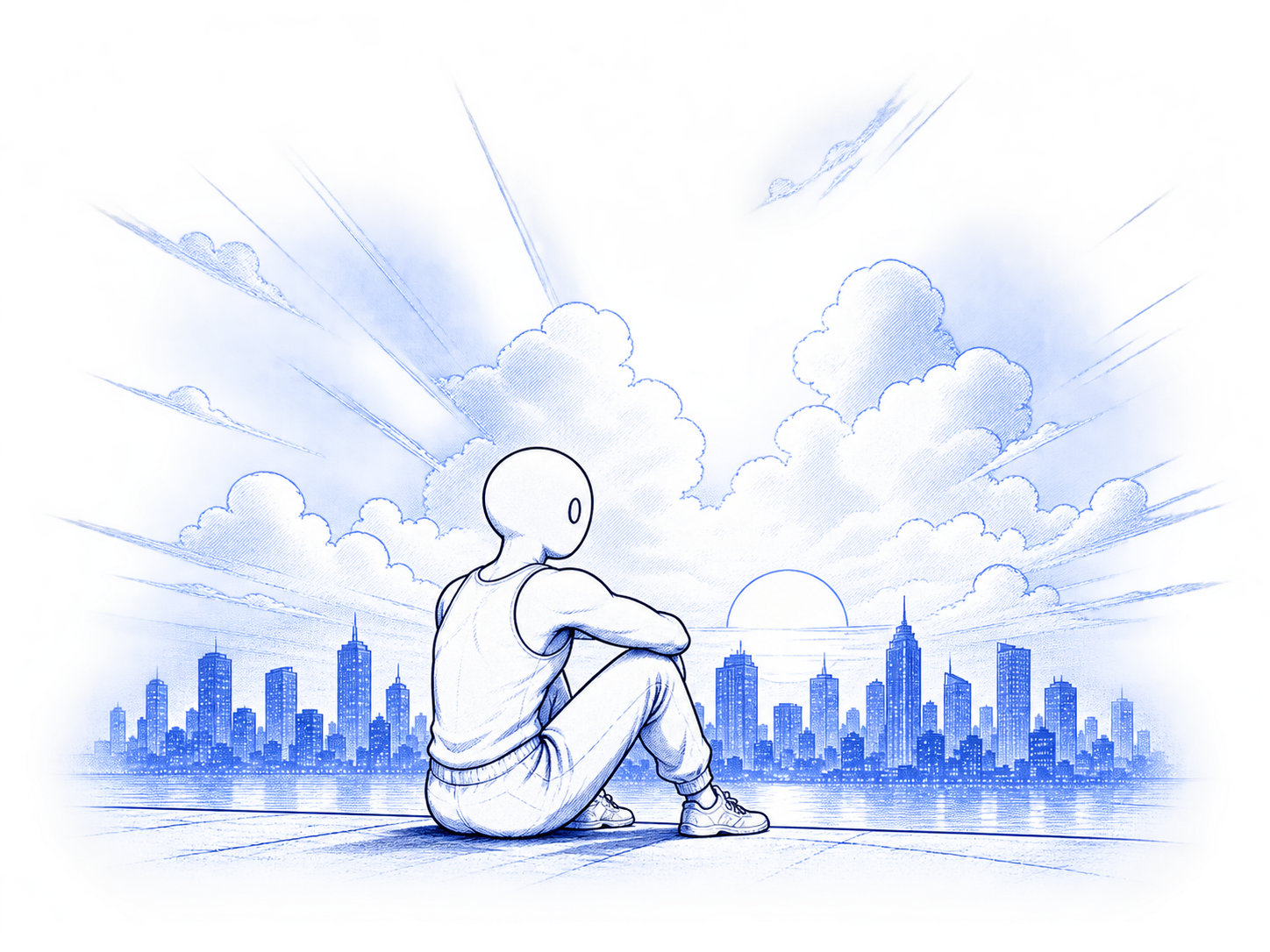 The Light Work training companion overlooking a city skyline